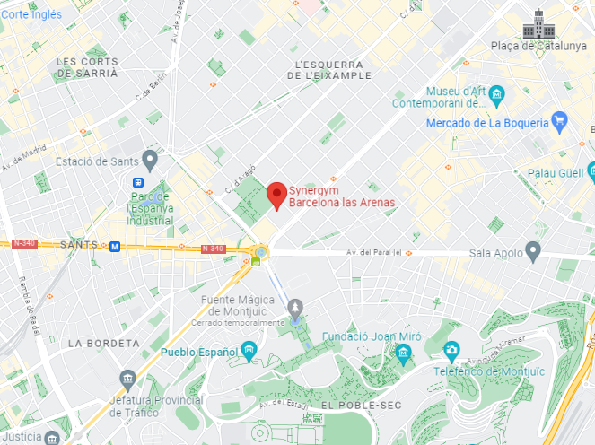 mapa y direccion entrenamiento personal barcelona synergym las arenas